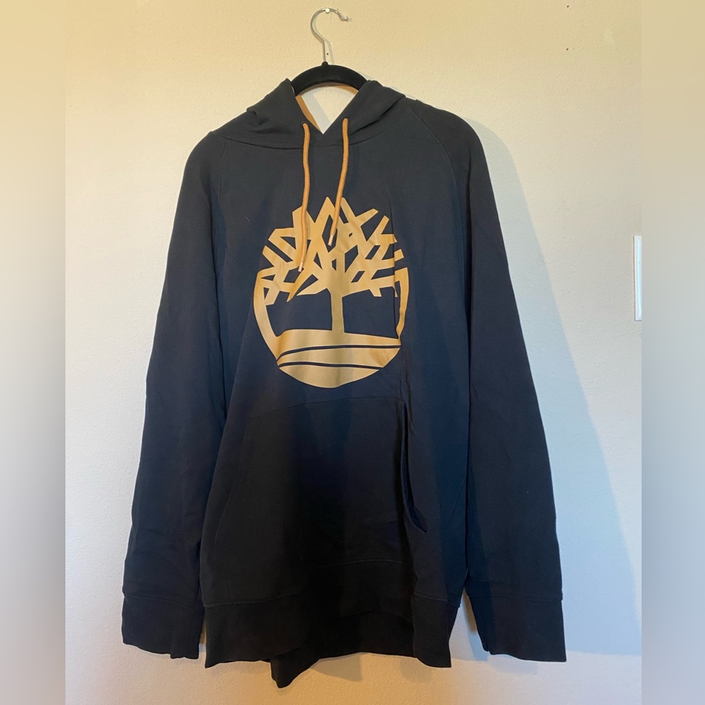 Men’s Timberland Black and Tan Tree Logo Hooded Sweatshirt (XL)